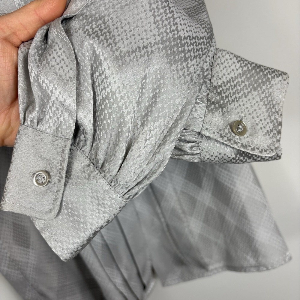 Vtg 1980s Yves Saint Laurent Rive Gauche Silk Jacquard Tie-Neck Blouse YSL - Picture 7 of 10